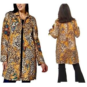 IMAN Global Chic Luxe Faux Suede Topper Cardigan Animal Print Large Soft